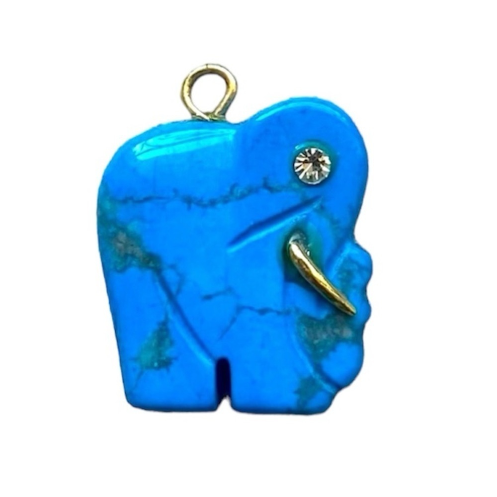 Blue Gemstone Elephant pendant Turquoise Lapis Lazuli crystal India Luck